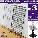Mesh Panel Grid SLATWALL 3PCS | Wall Mount | Chrome or Black