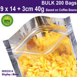 200 Mylar FOOD Pouches | Clear Silver STAND UP | 9 x 14 + 3cm