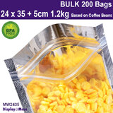 200 Mylar FOOD Pouches | Clear Silver STAND UP | 24 x 35 + 5cm