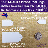 PLASTIC Tag Price LABEL Hang Ticket | BULK 1000pcs | Reliable Large