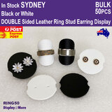 Ring Riser Stud Earring Display Stand | 50pcs | Premium DOUBLE Sided Leather | Black or White