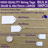Paper Price TAG String Swing TICKET White | BULK 1000pcs | Large