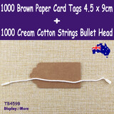 1000 Kraft Paper Tag 4.5 x 9cm BROWN + 1000 BULLET Head String Cream