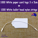 1000 Paper Price Tag 3 x 5cm White + 1000 Bullet Head Nylon String White