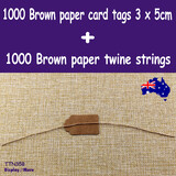 1000 Paper Price Tag 3 x 5cm Brown + 1000 Paper Twine String Brown