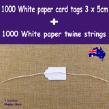 1000 Paper Price Tag 3 x 5cm White + 1000 Paper Twine String White