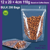 FOOD Pouch | 200pcs | Ziplock STAND UP Clear | 12 x 20 + 4cm