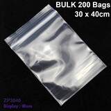 RELIABLE 200 Resealable Clear Zip Lock Bag | 30 x 40cm