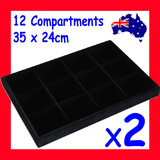 2X Jewellery Storage Display Tray-12 Compartments | Premium FULL Black Velvet
