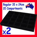 2X Jewellery Display Tray-20 Compartments | Premium FULL Black Velvet 